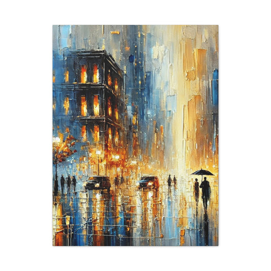 City Street Rainscape Canvas – Abstract Urban Impressionist Wall Art