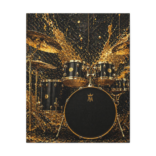 Drum Set Canvas Print — Gold Splash Rock Wall Art