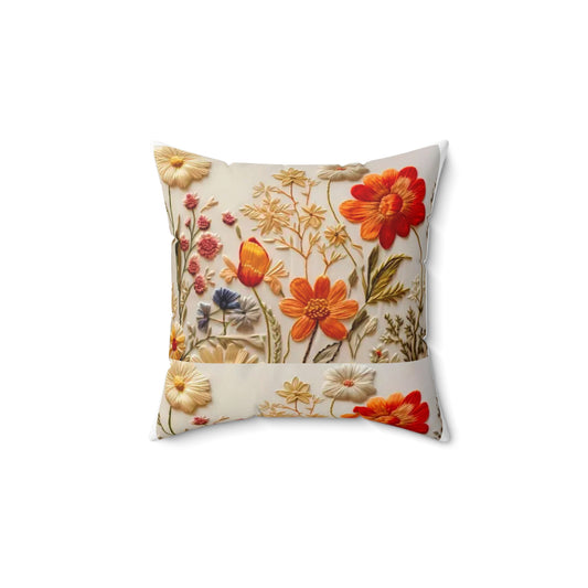 Botanical Floral Throw Pillow - Orange & Cream Garden Accent