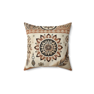 Boho Mandala Square Pillow – Neutral Dreamcatcher Decorative Accent