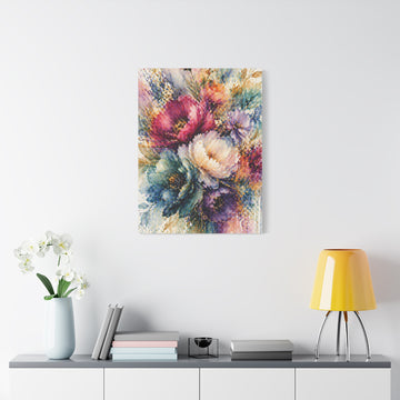 Watercolor Floral Canvas Print — Colorful Bouquet Stretched Matte Wall Art