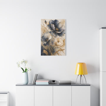 Blue & Gold Floral Canvas Wall Art — Matte Stretched 1.25"