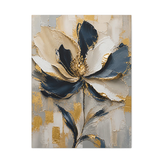 Blue & Gold Floral Canvas Wall Art — Matte Stretched Canvas