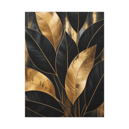 Gold & Black Leaf Matte Canvas Wall Art — Stretched 1.25"
