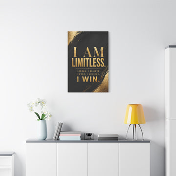 Motivational 'I Am Limitless' Gold Typography Canvas