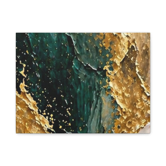 Abstract Teal & Gold Marble Matte Canvas Print (Stretched 1.25")