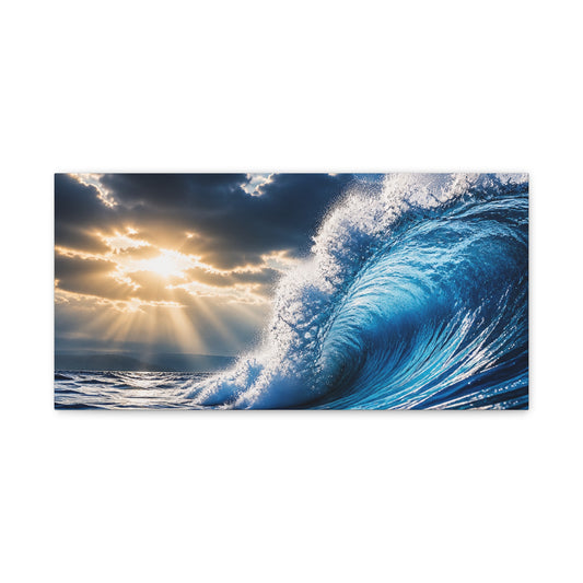 Ocean Wave Matte Canvas Print — Sunlight Breaking Through Storm Clouds