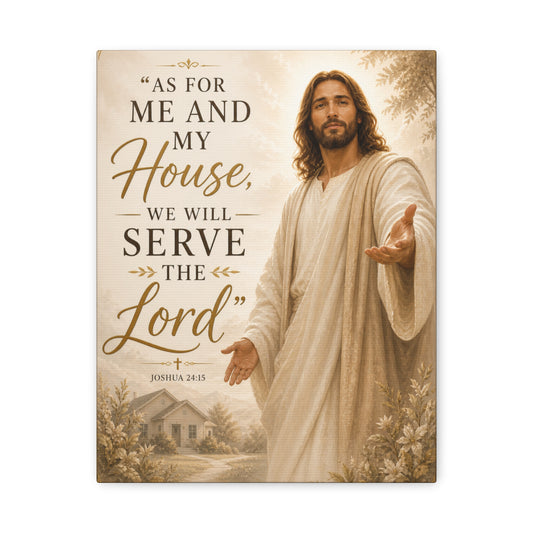 Serve the Lord Canvas Wall Art — "As For Me and My House" Christian Jesus Print