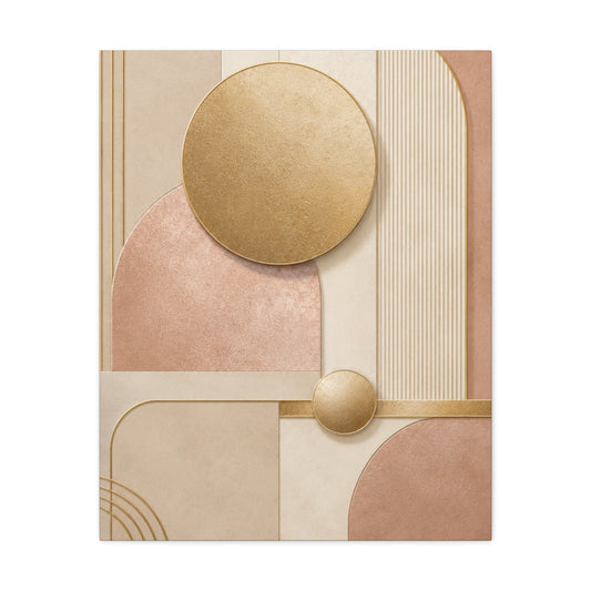 Abstract Geometric Wall Art Canvas – Neutral Beige & Gold Modern Decor