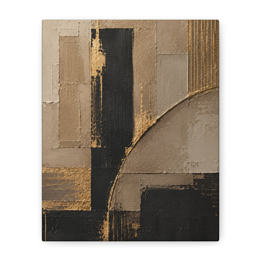 Abstract Geometric Canvas Wall Art – Neutral Tones with Gold Accents, Matte Stretched 1.25"