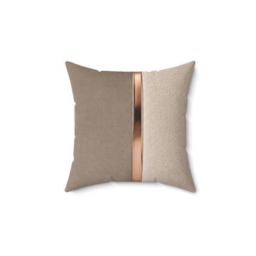 Neutral Two-Tone Pillow with Rose Gold Accent — Decorative Square Throw Pillow