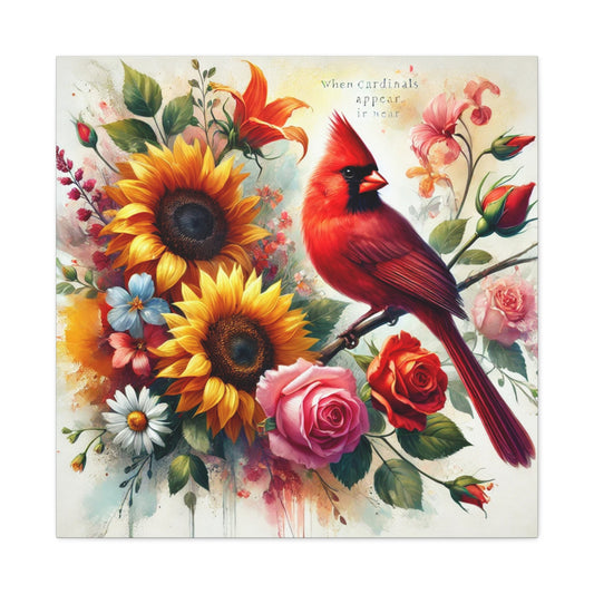 Cardinal & Sunflowers Canvas Wall Art — Vibrant Floral Bird Painting