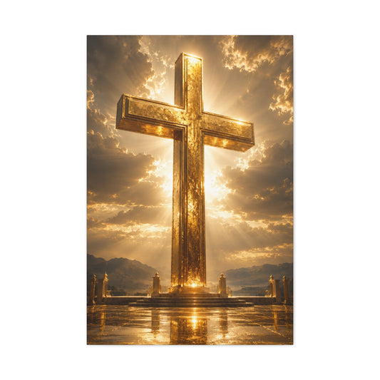 Golden Radiant Cross Canvas Print