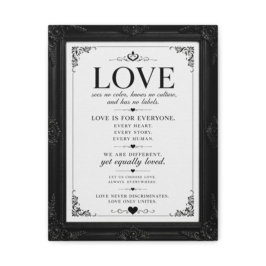 LOVE Inspirational Wall Canvas — "Love is for Everyone" Stretched Matte Art Print