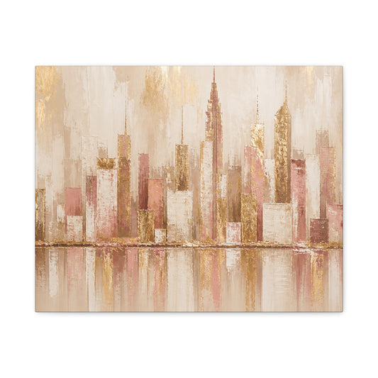 Blush Gold Cityscape Canvas — Matte Stretched Wall Art