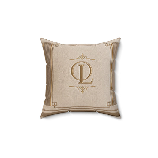 Monogram Beige Decorative Pillow — Elegant Vintage Initial Home Accent