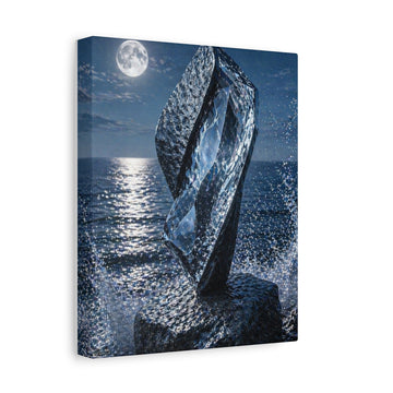 Moonlit Crystal Sculpture Canvas Print — Surreal Ocean Wall Art