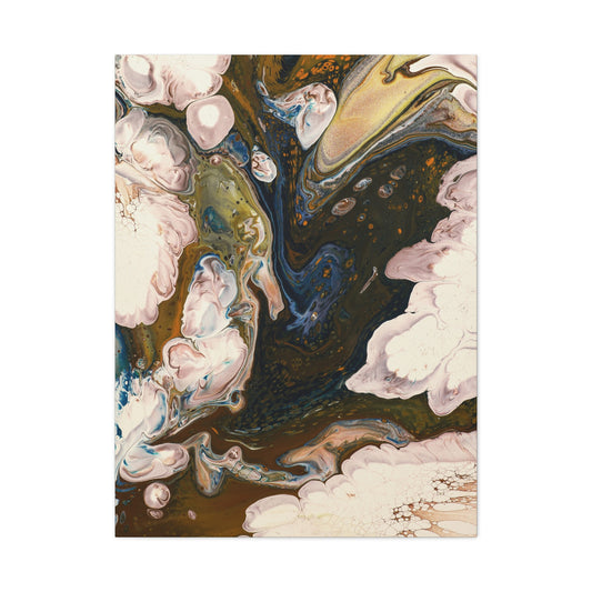 Abstract Fluid Art Matte Canvas Print – Earthy Marbled Wall Art (Stretched)
