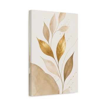 Botanical Gold Leaf Canvas Print — Neutral Watercolor Foliage Wall Art