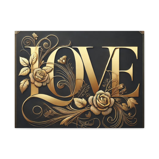 Love Gold Floral Matte Canvas Wall Art – Stretched 1.25"