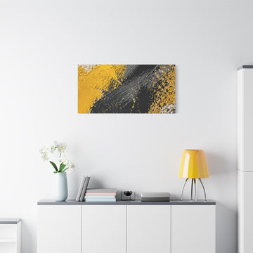 Abstract Yellow & Black Brushstroke Canvas Print — Modern Stretched Wall Art