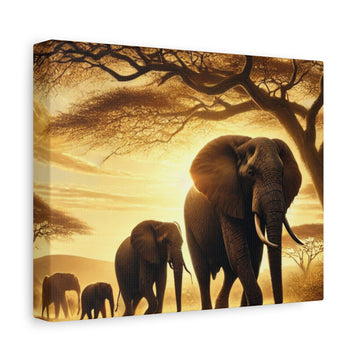 African Elephant Sunset Canvas Wall Art — Stretched Matte Wildlife Print