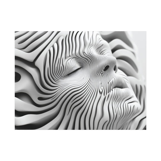 Abstract Sculpted Face Matte Canvas Wall Art — Modern 3D Line Portrait