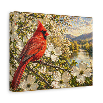 Cardinal on Dogwood Canvas Wall Art — Stretched Matte Nature Print