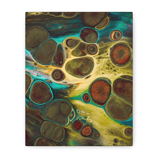 Abstract Ocean Cells Matte Canvas Wall Art — Turquoise & Amber Fluid Painting