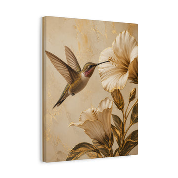 Hummingbird & Golden Hibiscus Matte Canvas Wall Art – Stretched 1.25"