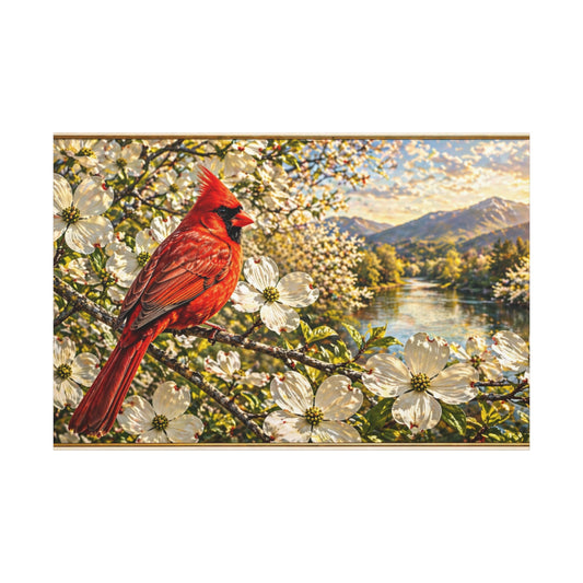 Cardinal on Dogwood Canvas Wall Art — Stretched Matte Nature Print