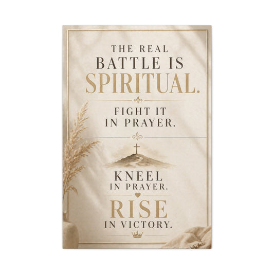 Spiritual Wall Art Canvas — “The Real Battle Is Spiritual” Inspirational Prayer Quote