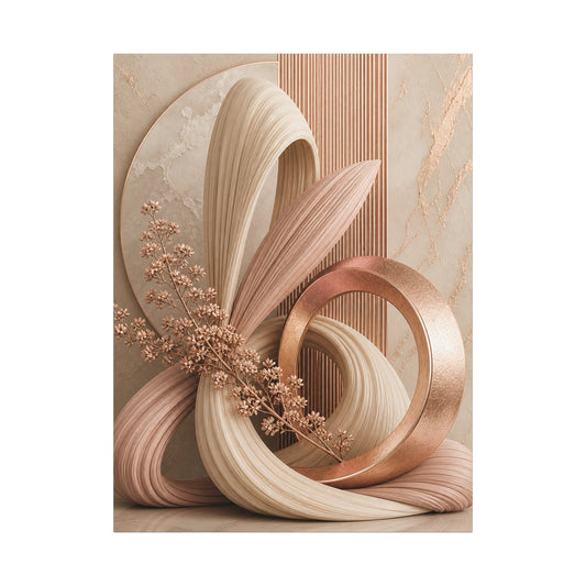 Abstract Neutral Tones Matte Canvas Wall Art – Sculptural Beige & Rose Gold Décor