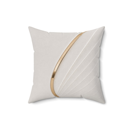 Modern Gold Accent Decorative Pillow — White Textured Square Throw Pillow