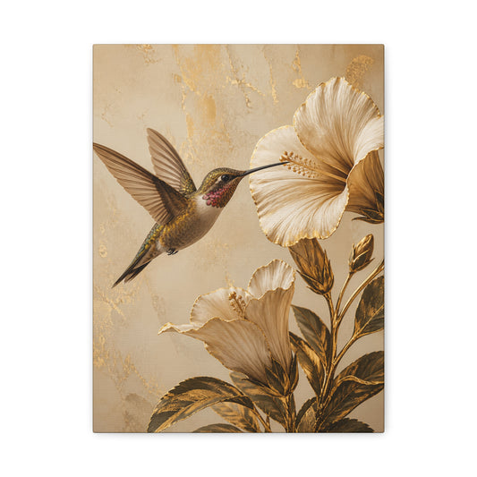 Hummingbird & Golden Hibiscus Matte Canvas Wall Art – Stretched 1.25"