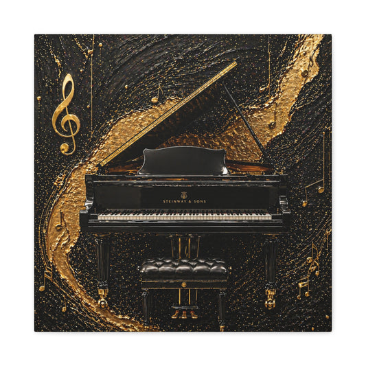 Gold Piano Wall Art Canvas — Black Grand Piano Music Note Decor
