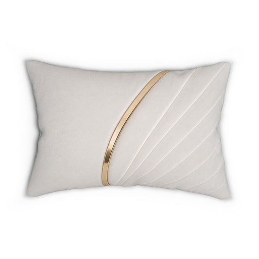 Modern Gold-Accent Lumbar Pillow — White Quilted Spun Polyester