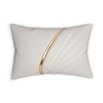 Modern Gold-Accent Lumbar Pillow — White Quilted Spun Polyester