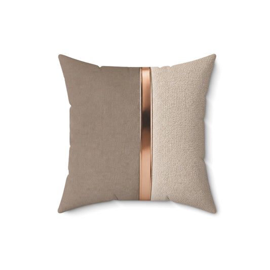 Neutral Two-Tone Pillow with Rose Gold Accent — Decorative Square Throw Pillow