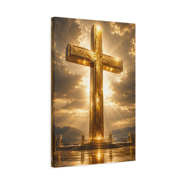 Golden Radiant Cross Canvas Print