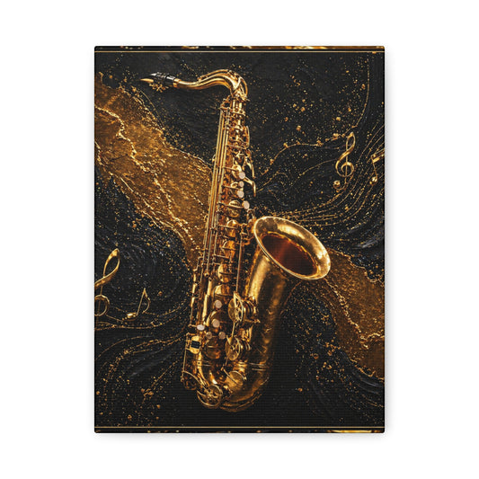 Gold Saxophone Wall Art Canvas — Jazz Music Instrument Print