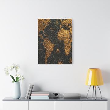 Gold & Black World Map Canvas - Matte Stretched Wall Art