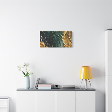 Abstract Teal & Gold Marble Matte Canvas Print (Stretched 1.25")