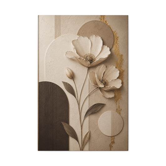 Neutral Floral Canvas Wall Art – Beige Botanical Matte Stretched Canvas