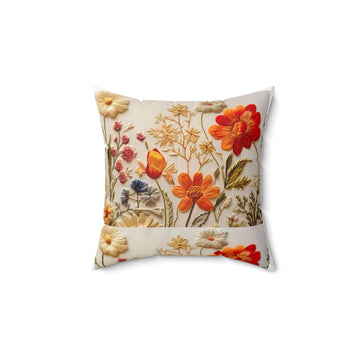 Botanical Floral Throw Pillow - Orange & Cream Garden Accent