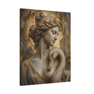 Classical Goddess & Swan Matte Stretched Canvas — Gold Accented Wall Art