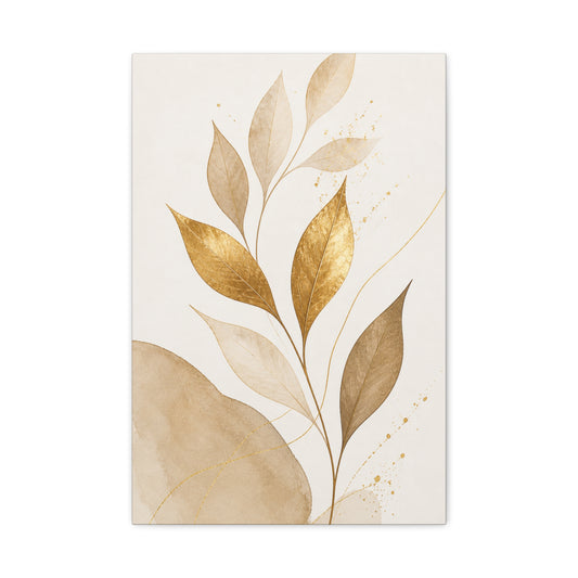 Botanical Gold Leaf Canvas Print — Neutral Watercolor Foliage Wall Art