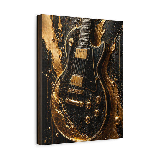 Gold & Black Electric Guitar Canvas Wall Art — Matte Stretched 1.25"