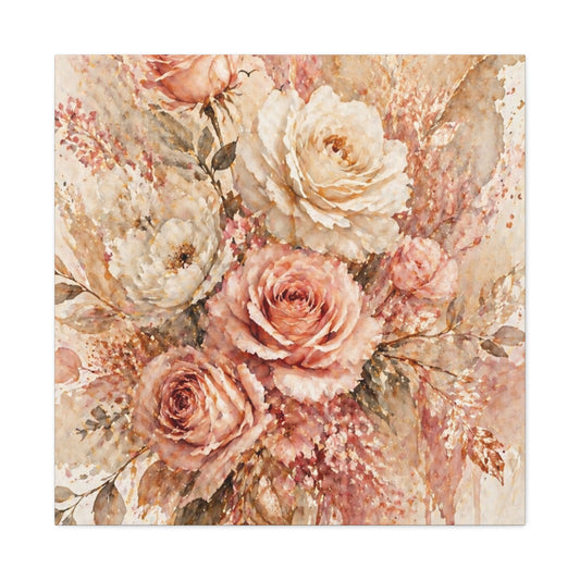 Blush Rose Bouquet Matte Canvas Wall Art