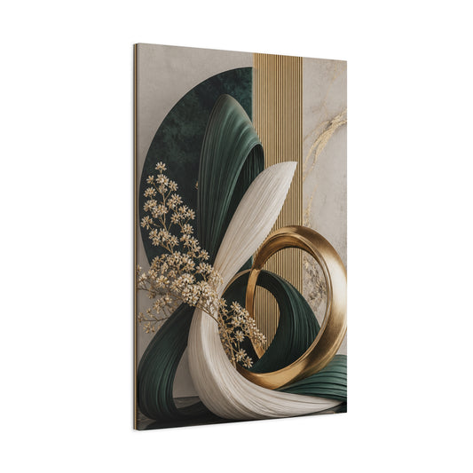 Abstract Gold & Emerald Matte Canvas Wall Art – Modern Botanical Geometric Print